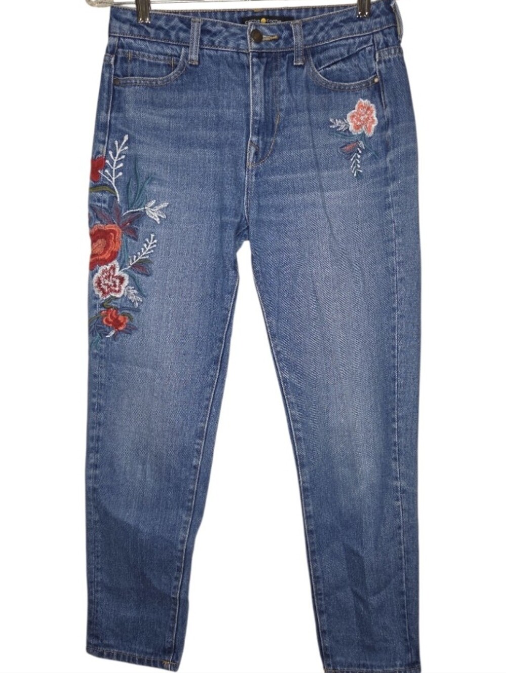 Cache Y2K Retro Embroidered Mid Rise Cropped Ankle Denim Jeans Size S
